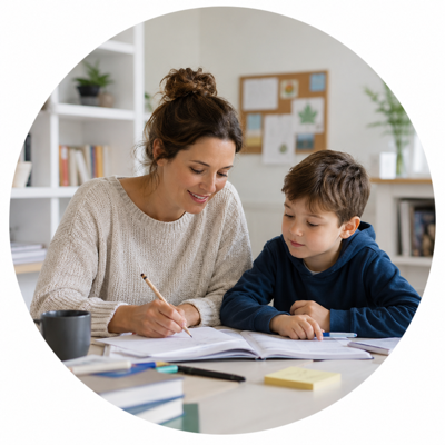 Home educator working with her child
